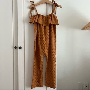 Oeuf (like-new) organic cotton floral ruffle jumpsuit overall romper